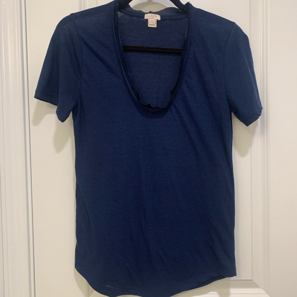J. Crew Women's Navy Blue Scoop Neck Short Sleeve T-Shirt Top - Size Small